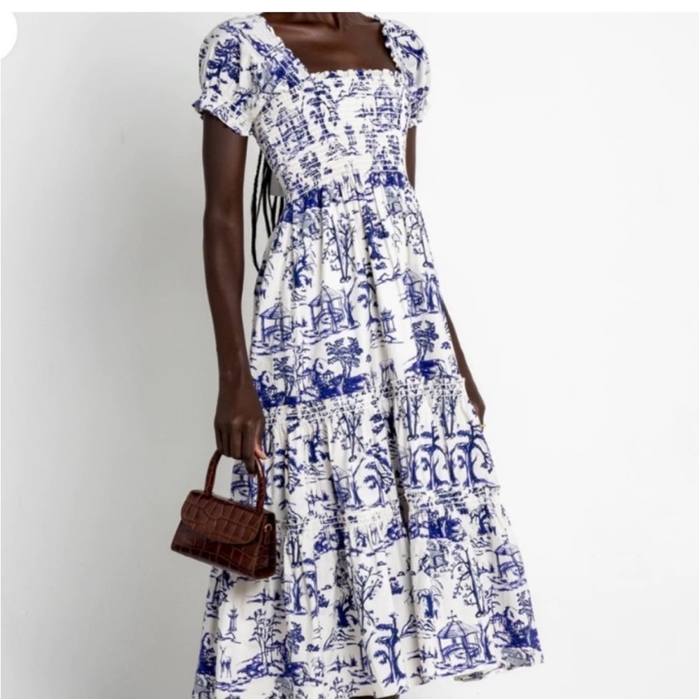 Blue and White Ruffled Tiered Maxi Sundress